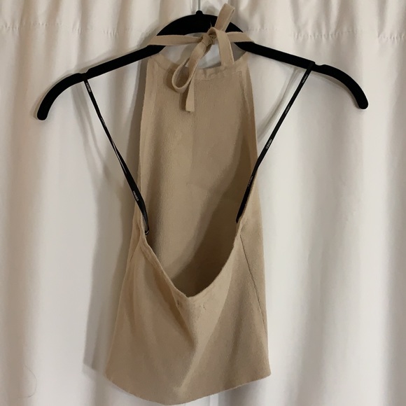 Beige crop/halter top with tie strap, worn once! - Picture 3 of 4